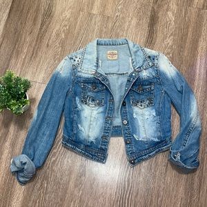Highway Studded Shoulder Crop Denim Jacket